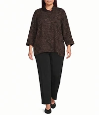 Ali Miles Plus Size Textured Woven Elastic Waistband Pull-On Pants