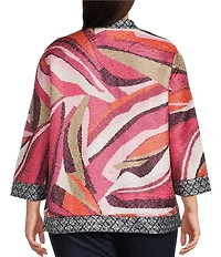 Ali Miles Plus Size Textured Woven Abstract Print 3/4 Sleeve Reversible Jacket