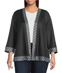 Ali Miles Plus Size Textured Woven Abstract Print 3/4 Sleeve Reversible Jacket