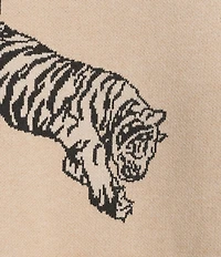 Ali Miles Plus Size Tiger Jacquard Print Mock Neck 3/4 Sleeve Popover Sweater