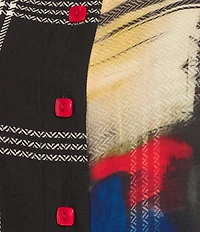 Ali Miles Plus Size Woven Abstract Multi Checked Stand Collar 3/4 Cuffed Sleeve Button Front Tunic