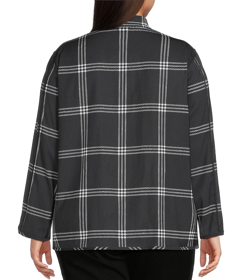 Ali Miles Plus Size Woven Abstract Multi Print Stand Collar 3/4 Sleeve Reversible Jacket
