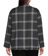 Ali Miles Plus Size Woven Abstract Multi Print Stand Collar 3/4 Sleeve Reversible Jacket