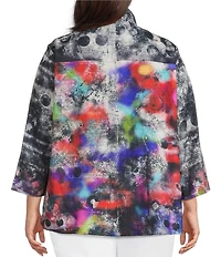 Ali Miles Plus Size Woven Abstract Multi Wire Collar 3/4 Sleeve Button-Front Jacket