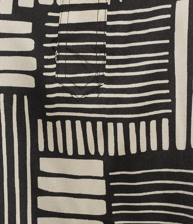 Ali Miles Plus Size Woven Abstract Stripe Square Print Point Collar 3/4 Cuff Sleeve Tunic
