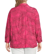 Ali Miles Plus Size Woven Allover Floral Embroidered Point Collar Long Sleeve Button Front Tunic