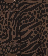 Ali Miles Plus Size Woven Animal Dotted Print Wire Collar 3/4 Sleeve Button-Front Tunic