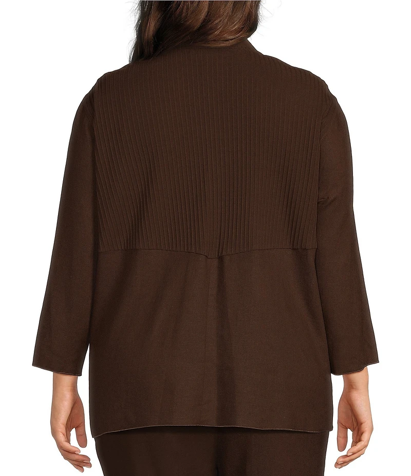 Ali Miles Plus Size Woven Band Collar 3/4 Sleeve Singe Button Front Jacket