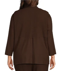 Ali Miles Plus Size Woven Band Collar 3/4 Sleeve Singe Button Front Jacket