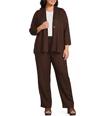 Ali Miles Plus Size Woven Band Collar 3/4 Sleeve Singe Button Front Jacket