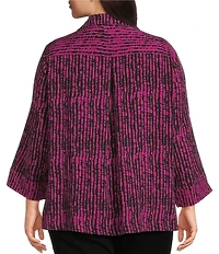 Ali Miles Plus Size Woven Black Stroke Print Point Collar 3/4 Sleeve Button Front Tunic