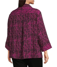 Ali Miles Plus Size Woven Black Stroke Print Point Collar 3/4 Sleeve Button Front Tunic