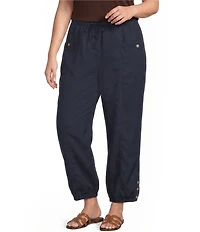Ali Miles Plus Size Woven Drawstring Button Detail Hem Pants