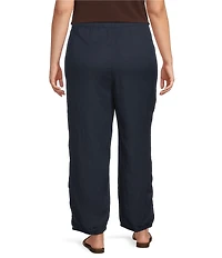 Ali Miles Plus Size Woven Drawstring Button Detail Hem Pants