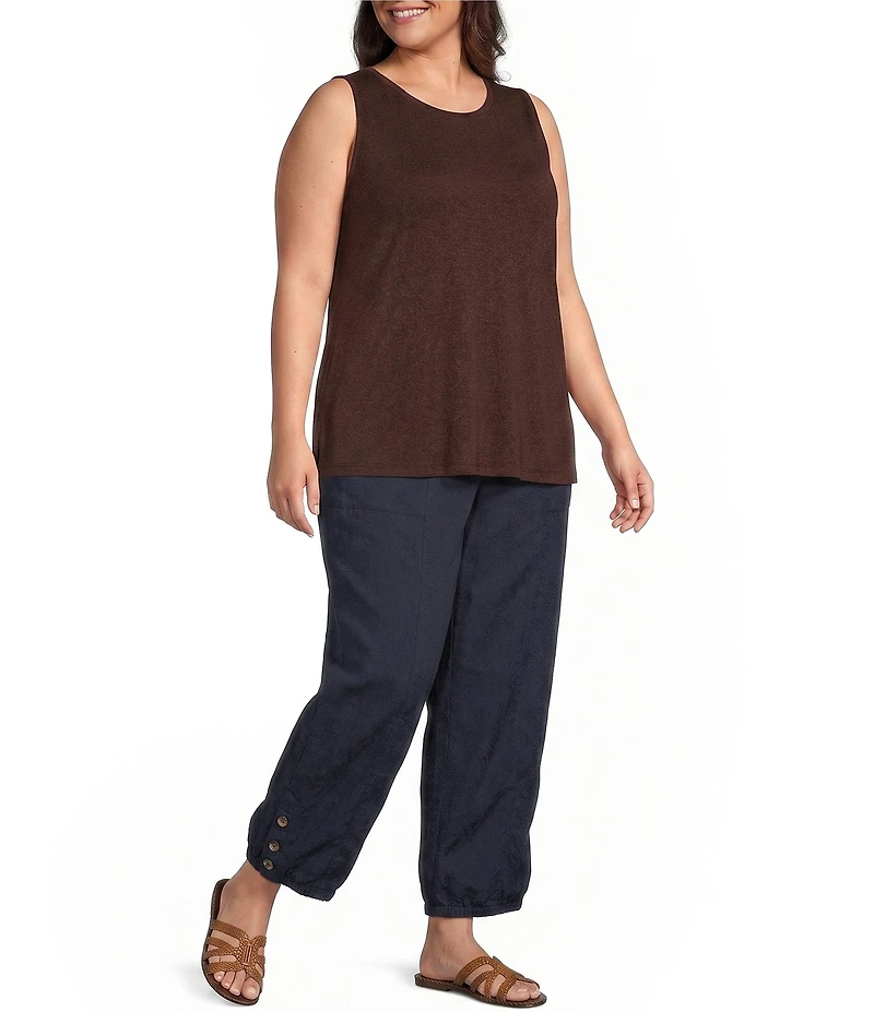 Ali Miles Plus Size Woven Drawstring Button Detail Hem Pants