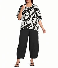 Ali Miles Plus Size Woven Elastic Waist Straight Leg Pull-On Pants