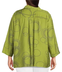 Ali Miles Plus Size Woven Geometric Print Point Collar 3/4 Sleeve Button-Front Tunic