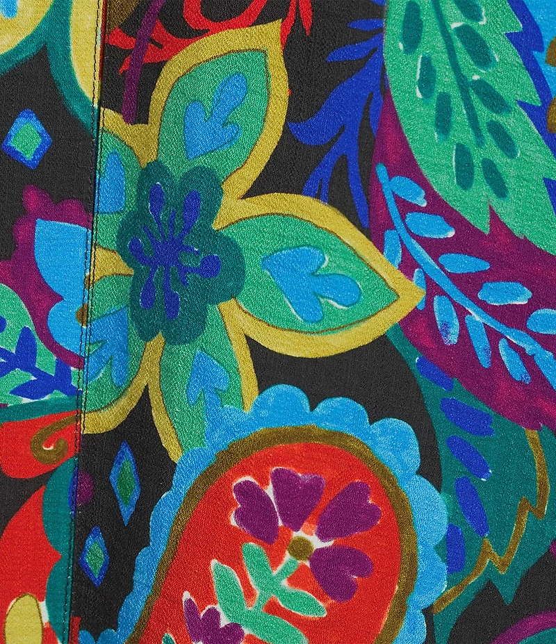 Ali Miles Plus Size Woven Paisley Floral Multi Print Collared V-Neck 3/4 Sleeve Tunic