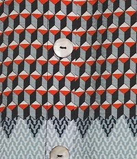 Ali Miles Plus Size Woven Printed Wire Collar 3/4 Cuff Sleeve Hi-Low Hem Button Front Tunic
