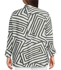 Ali Miles Plus Size Woven Printed Wire Collar 3/4 Sleeve Hi-Low Hem Button Front Tunic