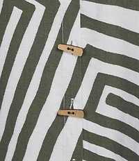 Ali Miles Plus Size Woven Printed Wire Collar 3/4 Sleeve Hi-Low Hem Button Front Tunic