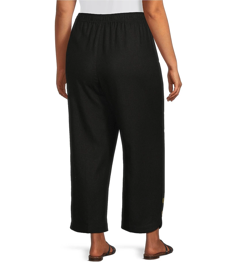 Ali Miles Plus Size Woven Side-Button Detail Hem PUll-On Ankle Pants