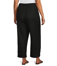 Ali Miles Plus Size Woven Side-Button Detail Hem PUll-On Ankle Pants