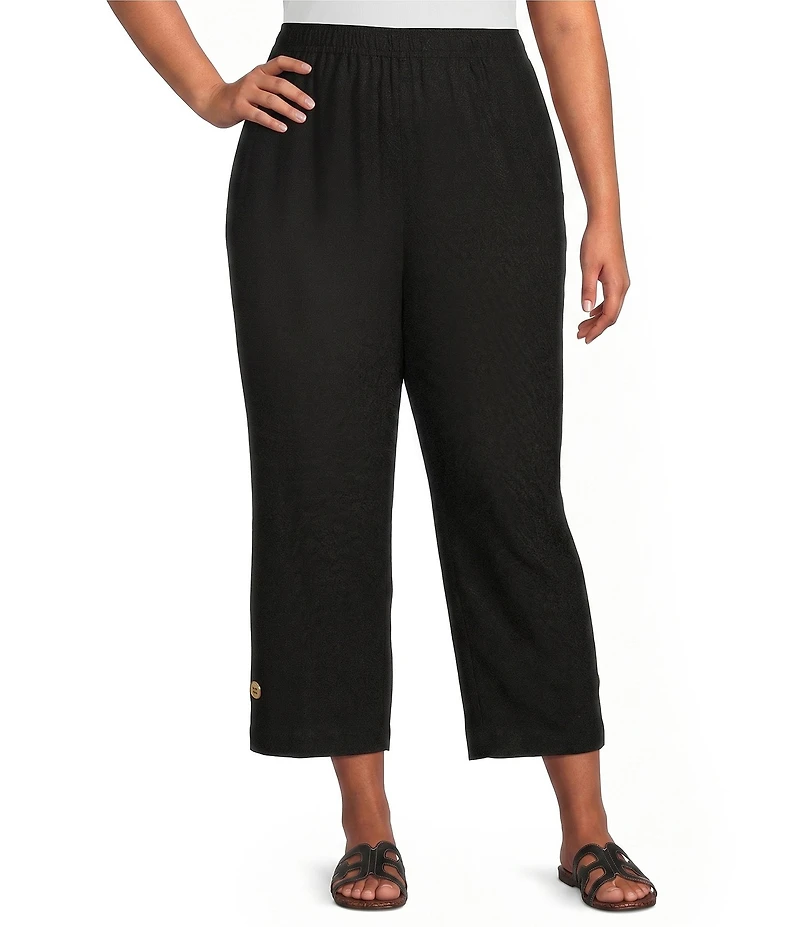 Ali Miles Plus Size Woven Side-Button Detail Hem PUll-On Ankle Pants