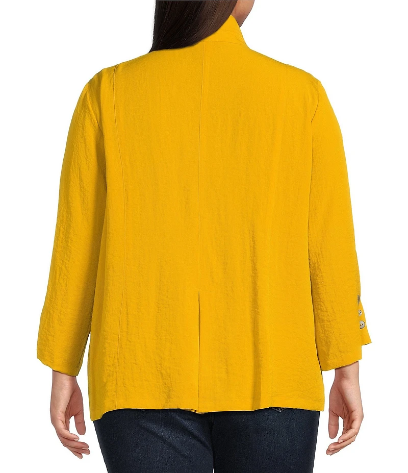 Ali Miles Plus Size Woven Solid Wire Collar 3/4 Sleeve Pleated Hem Button Front Tunic