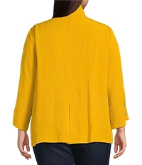 Ali Miles Plus Size Woven Solid Wire Collar 3/4 Sleeve Pleated Hem Button Front Tunic