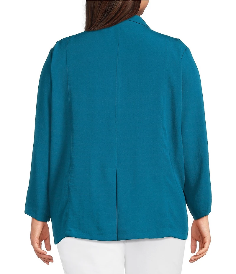Ali Miles Plus Size Woven Solid Wire Collar 3/4 Sleeve Pleated Hem Button Front Tunic
