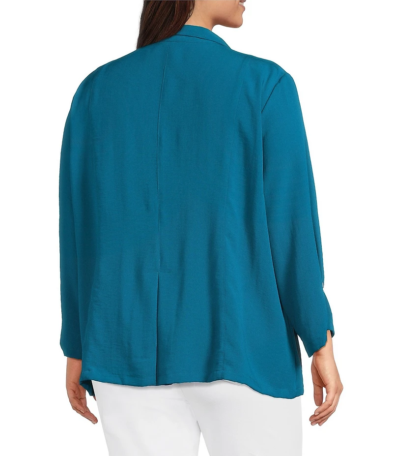 Ali Miles Plus Size Woven Solid Wire Collar 3/4 Sleeve Pleated Hem Button Front Tunic