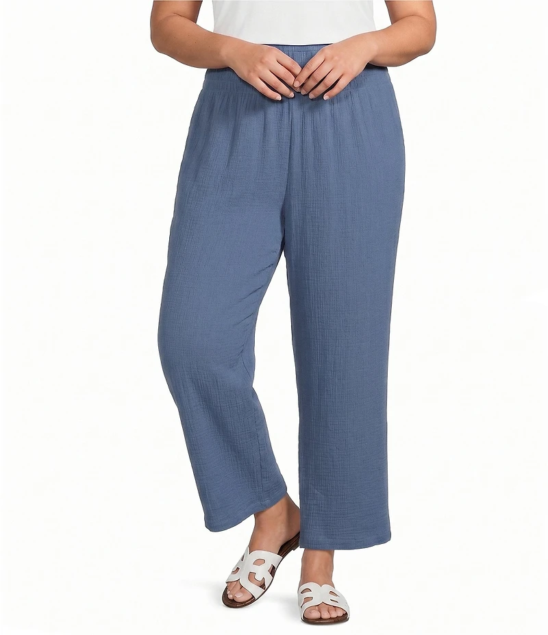 Ali Miles Plus Size Woven Wide-Leg Pull-On Cropped Pants