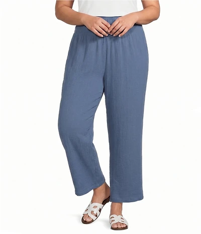 Ali Miles Plus Size Woven Wide-Leg Pull-On Cropped Pants