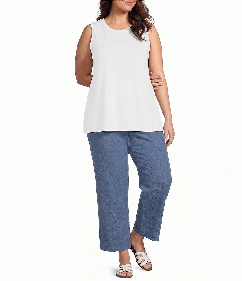 Ali Miles Plus Size Woven Wide-Leg Pull-On Cropped Pants