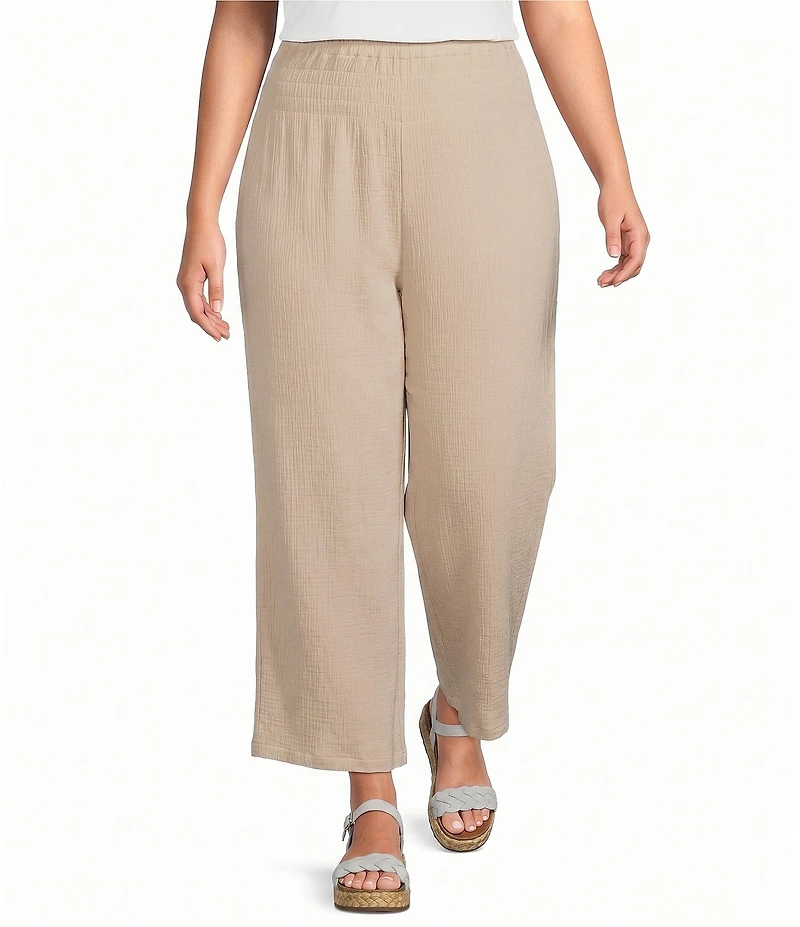 Ali Miles Plus Size Woven Wide-Leg Pull-On Cropped Pants