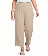 Ali Miles Plus Size Woven Wide-Leg Pull-On Cropped Pants
