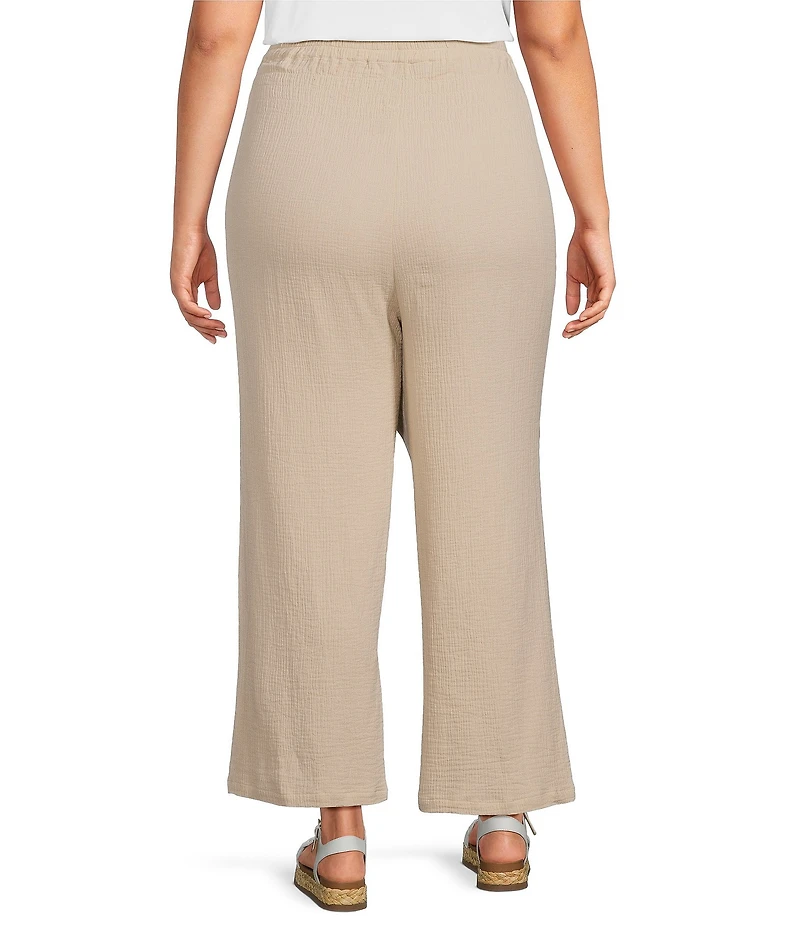 Ali Miles Plus Size Woven Wide-Leg Pull-On Cropped Pants