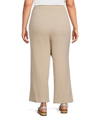 Ali Miles Plus Size Woven Wide-Leg Pull-On Cropped Pants