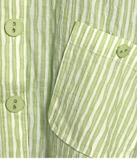 Ali Miles Plus Size Woven Yarn-Dye Striped Wire Neck 3/4 Sleeve Hi-Low Hem Button Front Tunic