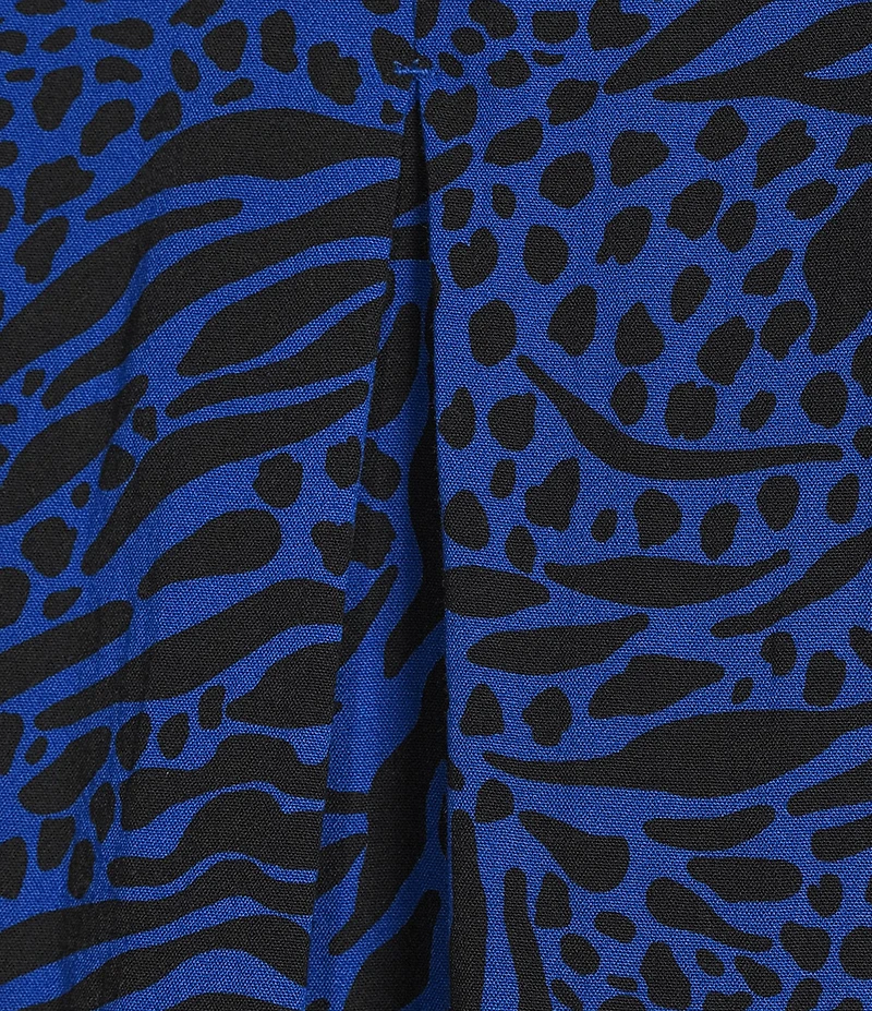 Ali Miles Plus Size Woven Zebra Leopard Print Wire Collar 3/4 Sleeve Button Front Tunic