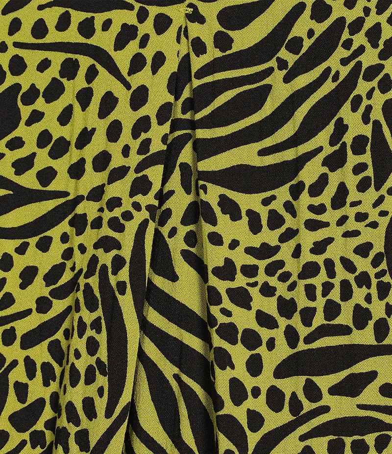 Ali Miles Plus Size Woven Zebra Leopard Print Wire Collar 3/4 Sleeve Button Front Tunic