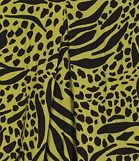 Ali Miles Plus Size Woven Zebra Leopard Print Wire Collar 3/4 Sleeve Button Front Tunic