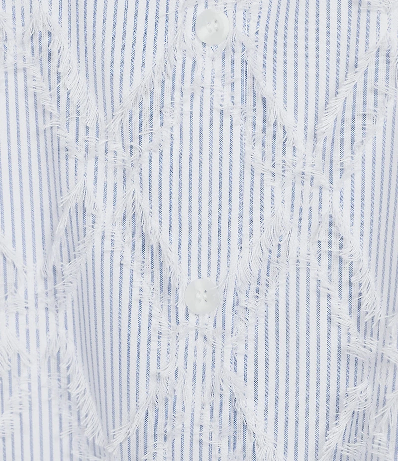 Ali Miles Plus Size Yarn-Dye Clipped Jacquard Printed Point Collar Short Sleeve Button Front Shirt