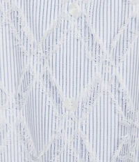 Ali Miles Plus Size Yarn-Dye Clipped Jacquard Printed Point Collar Short Sleeve Button Front Shirt