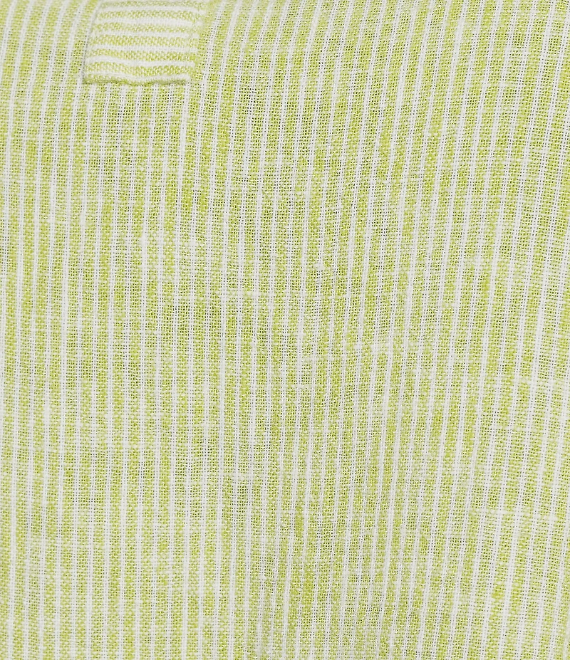 Ali Miles Plus Size Yarn-Dye Woven Stripe Round Neck 3/4 Cuffed Sleeve Button Front Placket Top