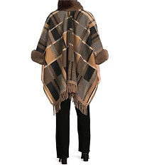 Ali Miles Plus Size Plaid Faux-Fur Trim Fringe Hem Cozy Open-Front Jacket