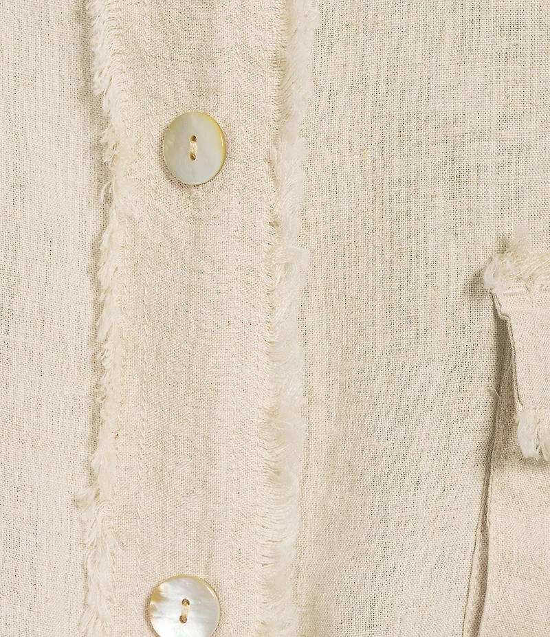 Ali Miles Plus Size Yarn-Dyed Woven Stand Collar 3/4 Sleeve Button-Front Jacket