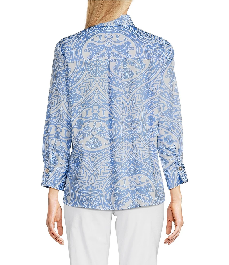 Ali Miles Point Collar 3/4 Sleeves Antique Print Soft Cotton Shirt