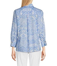 Ali Miles Point Collar 3/4 Sleeves Antique Print Soft Cotton Shirt